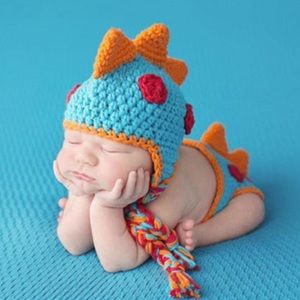 2pcs Newborn Photography Props Cute Cartoon Dinosaur Costume Outfits Crochet